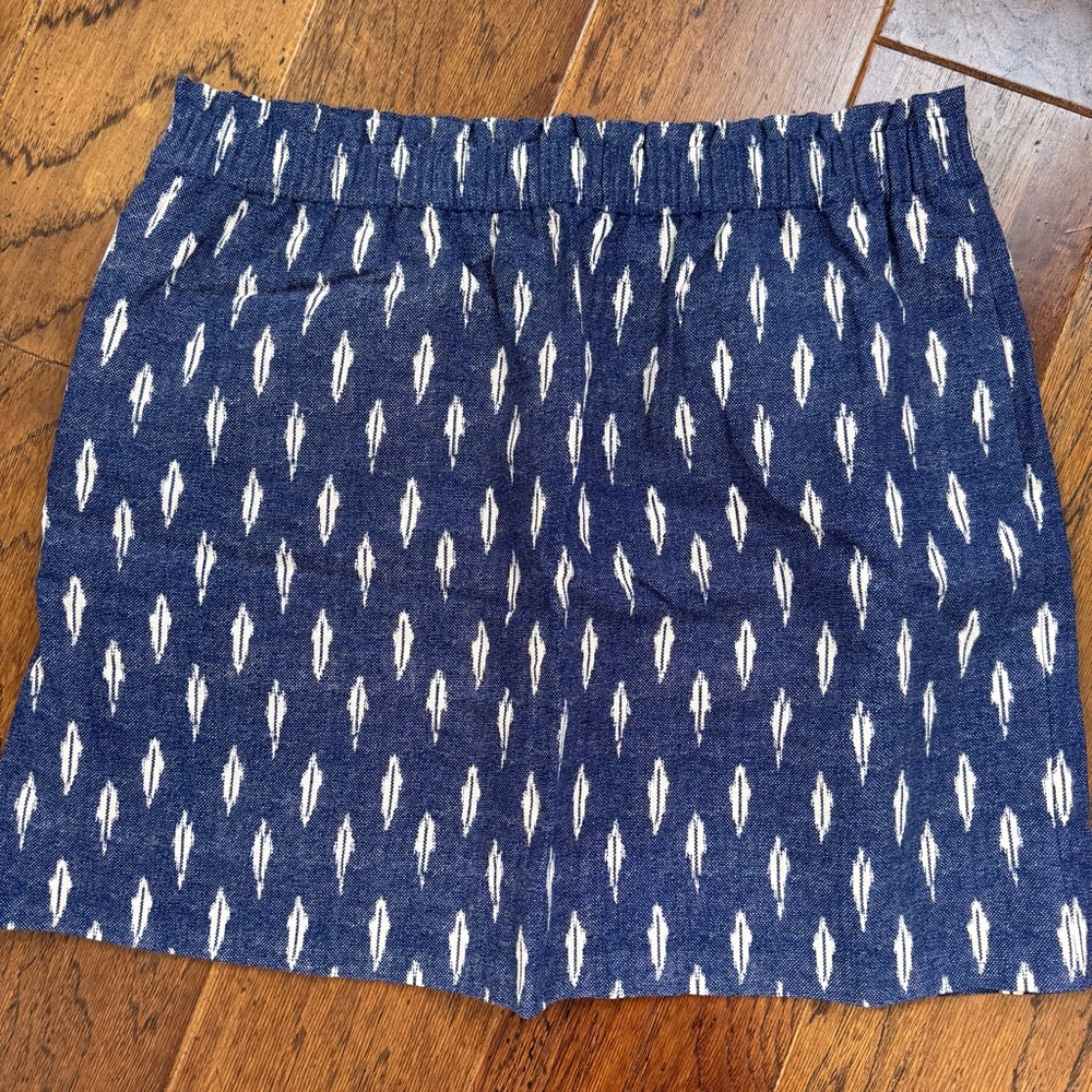 J. Crew Sidewalk Skirt Womens 14 Blue Feather Lined Elastic Waist Linen Blend